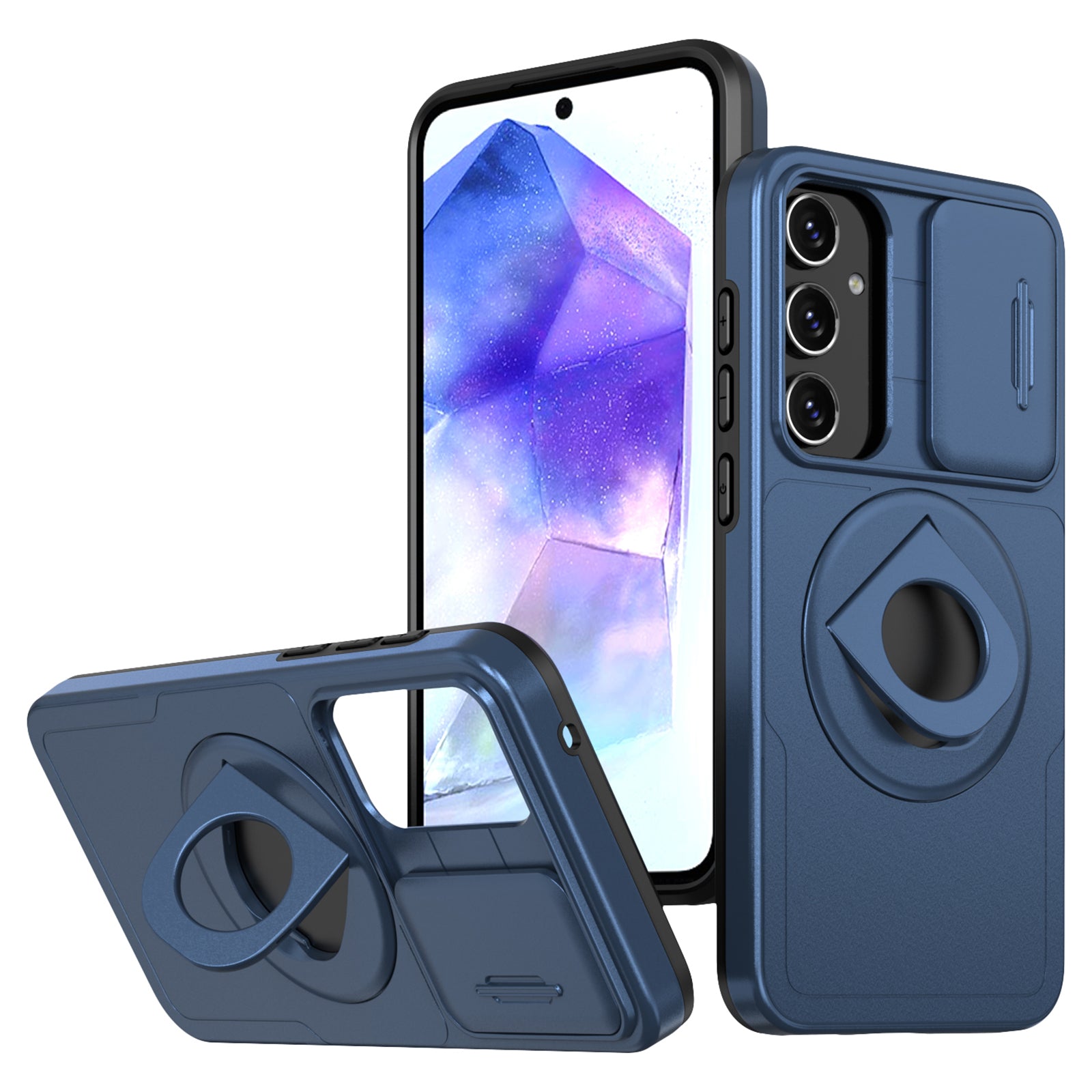 For Samsung Galaxy A55 5G Case Magnetic Kickstand TPU+PC Phone Cover with Slide Lens Lid For Samsung Galaxy A55 5G Case Magnetic Kickstand TPU+PC Phone Cover with Slide Lens Lid